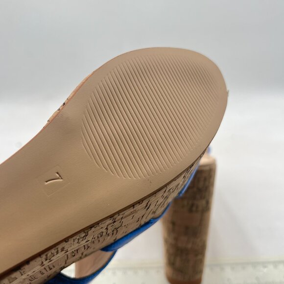 FOWT Blue Cork Wedge Sandals Cross Strappy High Platform Open Toe Slippers - Picture 6 of 8